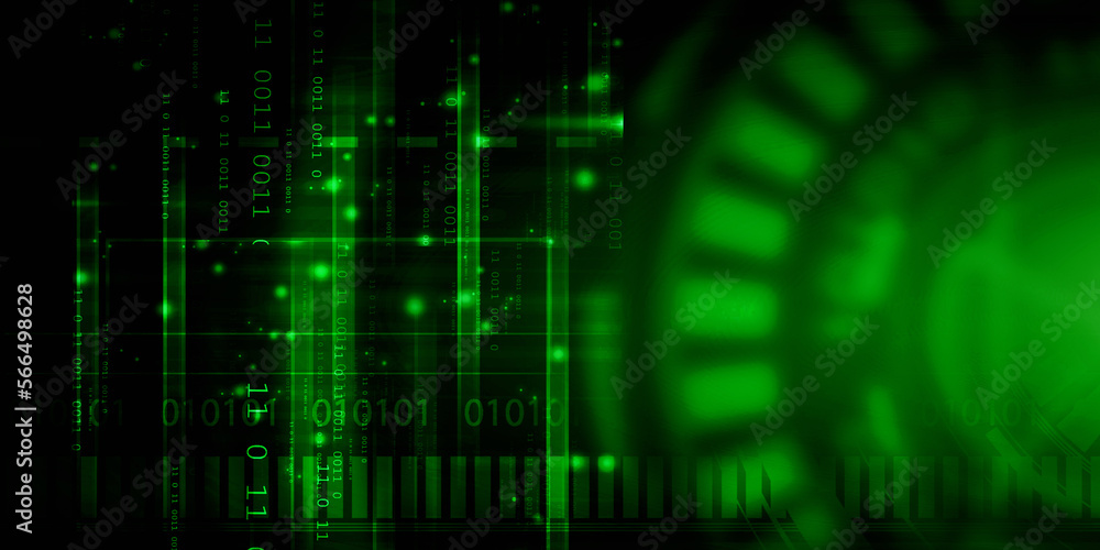 Poster 2d illustration abstract digital binary data on computer screen