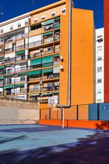 Public basketball court in sunny Valencia, Spain.