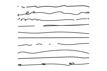 Set of artistic pen brushes.Doodles, ink brushes.Set of vector grunge brushes. Collection of strokes of markers. Set of wavy horizontal lines