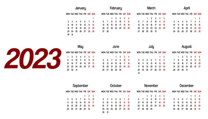 Simple Calendar 2023 on a white background