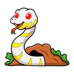 Cute albino mangrove snake cartoon out from hole