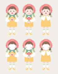 어버이날, 스승의날 카네이션 어린이 캐릭터 얼굴 합성 도안 일러스트 벡터 세트