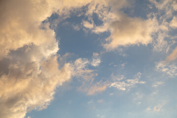 Thunderclouds in the sky at sunset.