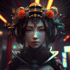 generative ai geisha cyberpunk japanese lady