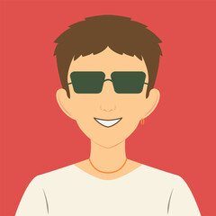 Avatar portrait of stylish young man wearing sunglasses. Flat Vector illustration
