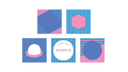 ニューレトロポップなピンクとブルーの正方形バナーラベルフレーム背景のセット。ベクターイラスト素材10