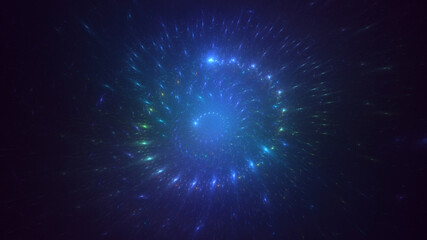 3D rendering abstract multicolored fractal light background with bright center