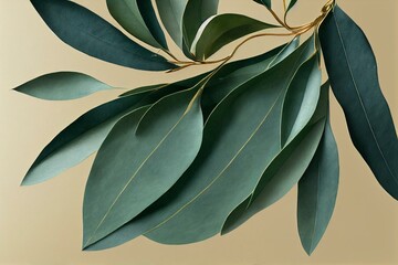 Fototapeta na wymiar Watercolor eucalyptus leaf gold wreath. Generative AI