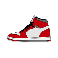 Sneaker red shoe. Flat design. Vector illustration. Side view of sneaker.
