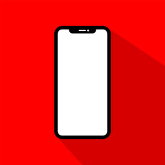Smartphone, mobile phone, hand phone vector icon illustration on red background.