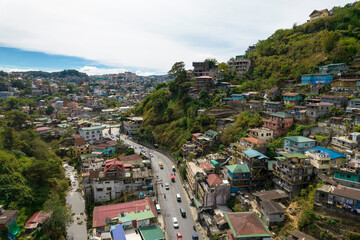 Fototapeta premium Baguio City, Philippines - Jan 2023: Halsema Highway at the outer boundary of Baguio City.