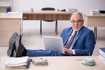 Old male employee working in the office