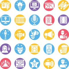 Video Production icons set, film industry icons, cinema icons set, Video Production icons pack, Video Production icons, Video Production of icons, video making icons set, video glyph background icons