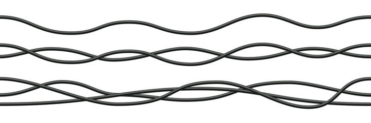 Realistic electrical wires. Cable power energy. Flexible thick network cord. Black electric computer connection wires. Seamless line cable. Vector illustration on white background. - 566505881