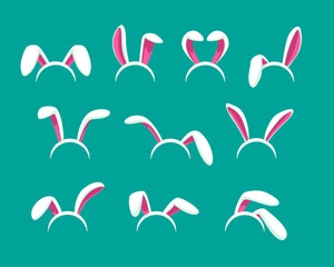 Cartoon white Easter bunny ears. Vector icons.