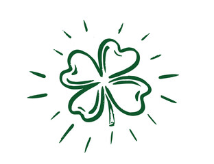 Retro Style Emblems leaf clover,  St. Patrick's Day, hand drawn Illustration.
