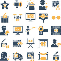 Video Production icons set, film industry icons, cinema icons set, Video Production icons pack, Video Production icons, Video Production of icons, video making icons set, video glyph dual icons set