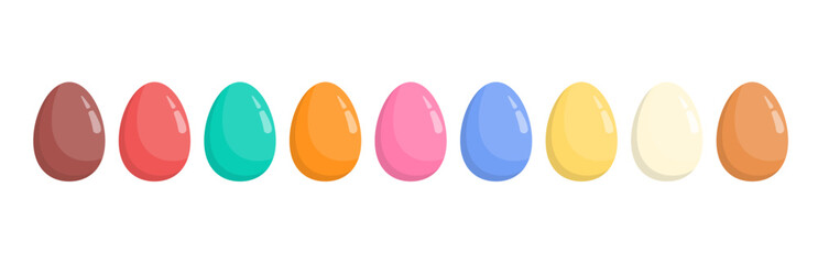 Colorful Easter Eggs. Cartoon Vector Illustration of Colored Eggs isolated on white background.