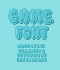 Game Font. Funny Button Letters and Numbers. Playful Kids Alphabet.