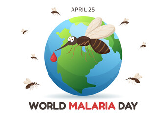 World Malaria Day on April 25 Illustration with Earth Protected from Mosquitoes in Flat Cartoon Hand Drawn for Web Banner or Landing Page Templates