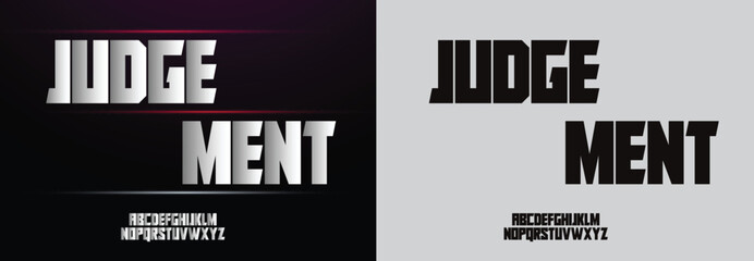 Judgement, Game Sport Movie Alphabet Font. Typography modern regular style font for technology, digital, logo design. vector illustration