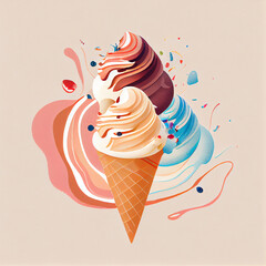 Cartoon ice-cream on a blank background. generative ai