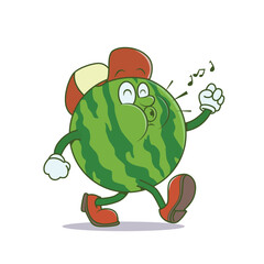 retro cartoon happy watermelon mascot character
