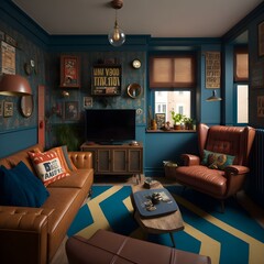 Retronome Living Room, modern living room with tv, generative ai