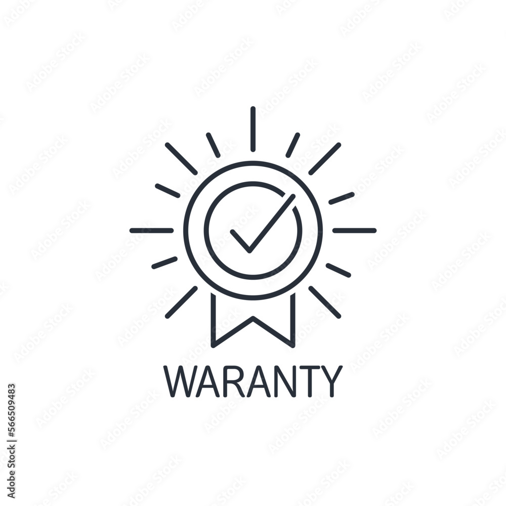Poster badge warranty with check . vector linear icon isolated on white background.