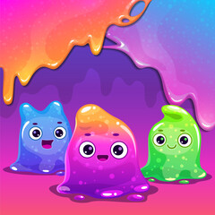 Poster with funny cute cartoon slimy characters