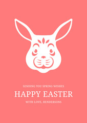 Happy Easter pink vintage greeting card bunny portrait with long ears design template vector flat