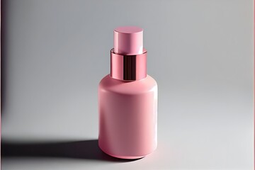 bottle mockup of pink perfume isolated on pink, , generative ai, isolated pink 3d bottle, makeup container, liquid for clean, dispenser, gel, skin