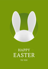 Happy Easter rabbit long ears hiding in hole 3d greeting card design template realistic vector