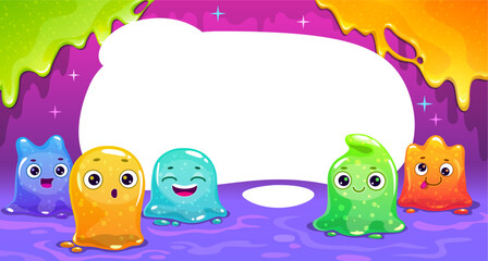 Funny banner with colorful tiny slime monsters
