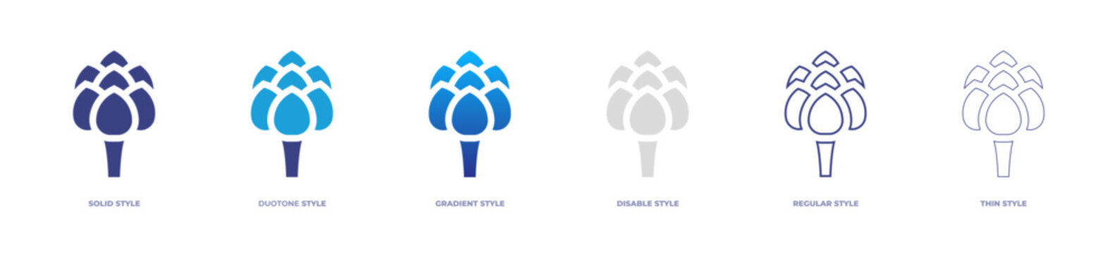 Artichoke icon set full style. Solid, disable, gradient, duotone, regular, thin. Vector illustration and transparent icon.