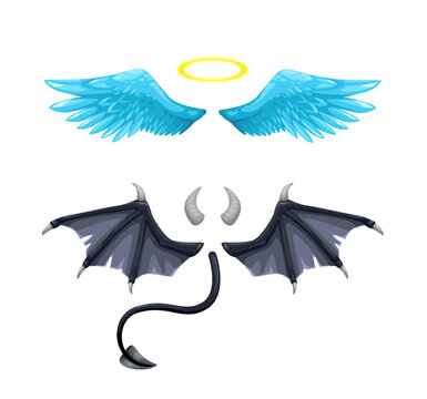Angel and devil traditional elements, vector icons