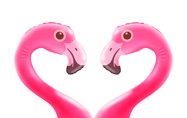 Cute loving inflatable flamingos looking at each other