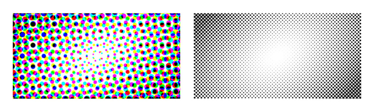 Glitch pop art background dotted pattern texture vector image vivid retro effect, comic fun pink black blue dots overlay halftone, polka half tone gradient noise frame popart design background graphic