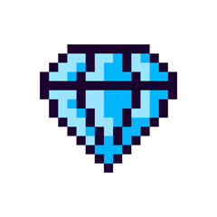 Crystal pixel art gaming item. Game Pixel Art gemstone icon, Crystal 8Bit game resource. Vector Illustration isolated on white background.