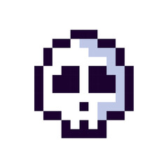 Scull Pixel Art gaming item. Game pixel scull icon, scull 8Bit game resource. Vector Illustration isolated on white background.