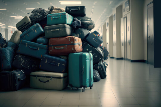 suitcases piled up at the airport. the concept of protest, strike.Generative AI.