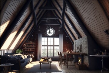 Scandinavian style attic interior living room