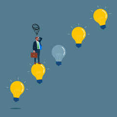 Problematic ideas affect the progress of businessman. Modern vector illustration in flat style.