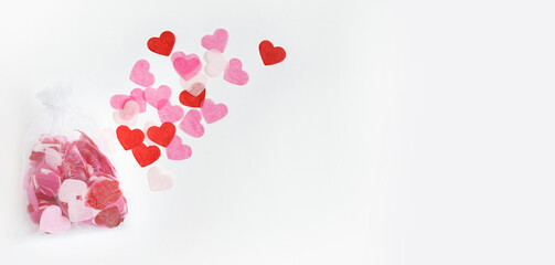 white background with hearts. happy valentine's day greeting card. Love and relationships concept. Copy space