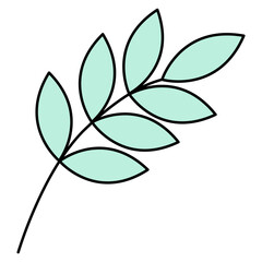 Twig with leaves. Green plant. Leaves on the stem. Color vector illustration. Cartoon style. Isolated background. Idea for web design.