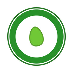 Circular panel with fresh egg in green color on white background