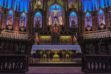 Magnificent opulent splendid baroque gothic church cathedral basilica interiors with stucco,...