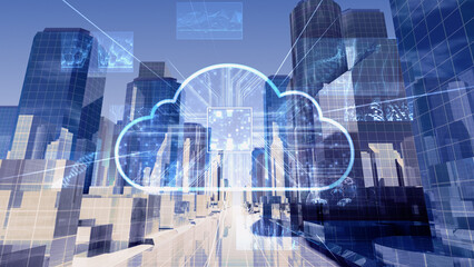 Smart City Artificial intelligence Cloud Computing Network Technology 3D illustration