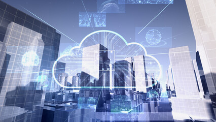 Smart City Artificial intelligence Cloud Computing Network Technology 3D illustration