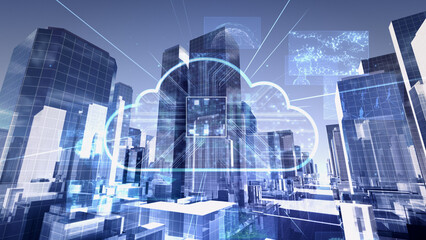 Obraz na płótnie Canvas Smart City Artificial intelligence Cloud Computing Network Technology 3D illustration